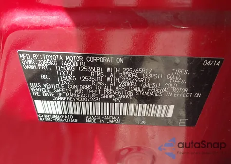 2014 Toyota Rav4 Xle from USA, damaged, VIN JTMRFREV9ED072491